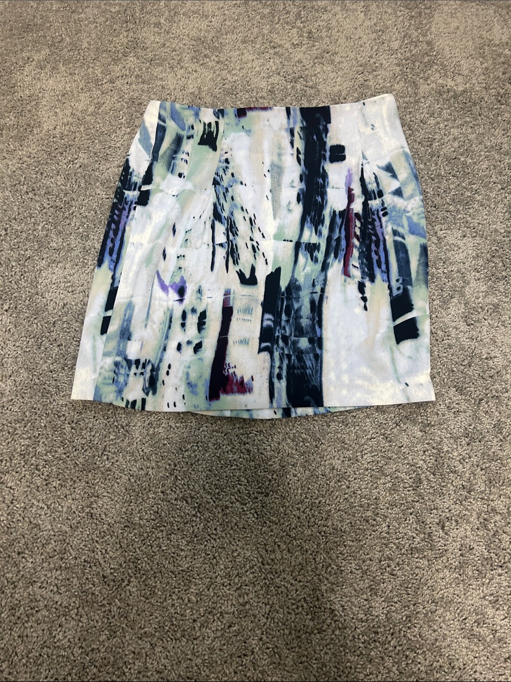 Kenar Abstract Brushstroke Mini Skirt in White, Blue and Purple